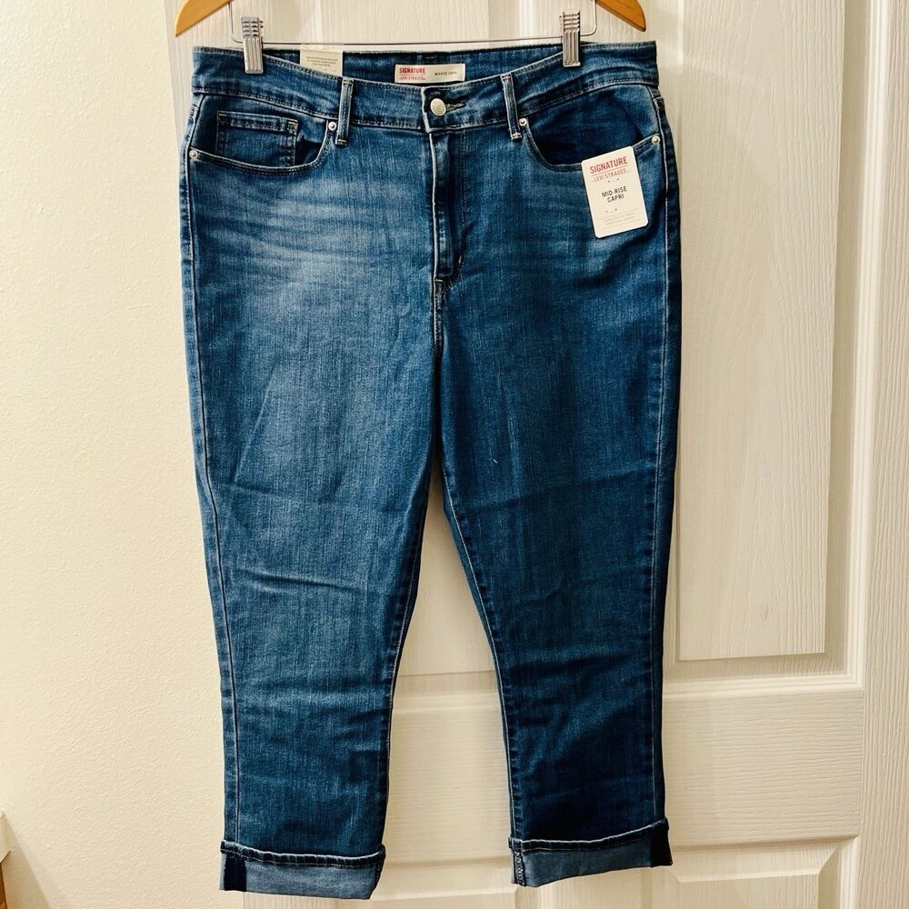 Levi Strauss Signature Mid-Rise Cuffed Capri Women’s 14 Jean‎ Blue 34x23 Stretch